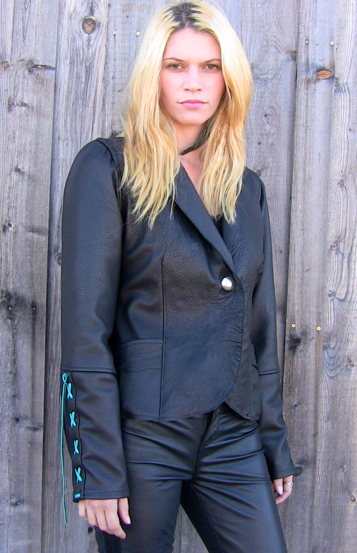 Black with Turquoise Lace Ups Jacket 1